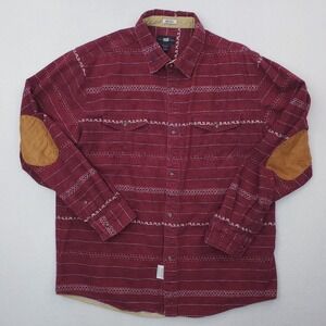 Rock Smith Shirt Men XXL Burgundy Flannel Southwestern Aztec Striped Elbow Patch